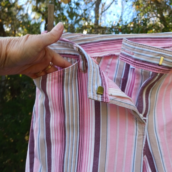 ANN TAYLOR LOFT PETITE STRETCH PINK BROWN WHITE STRIPED PANTS, SIZE 8P LADIES - Picture 3 of 10